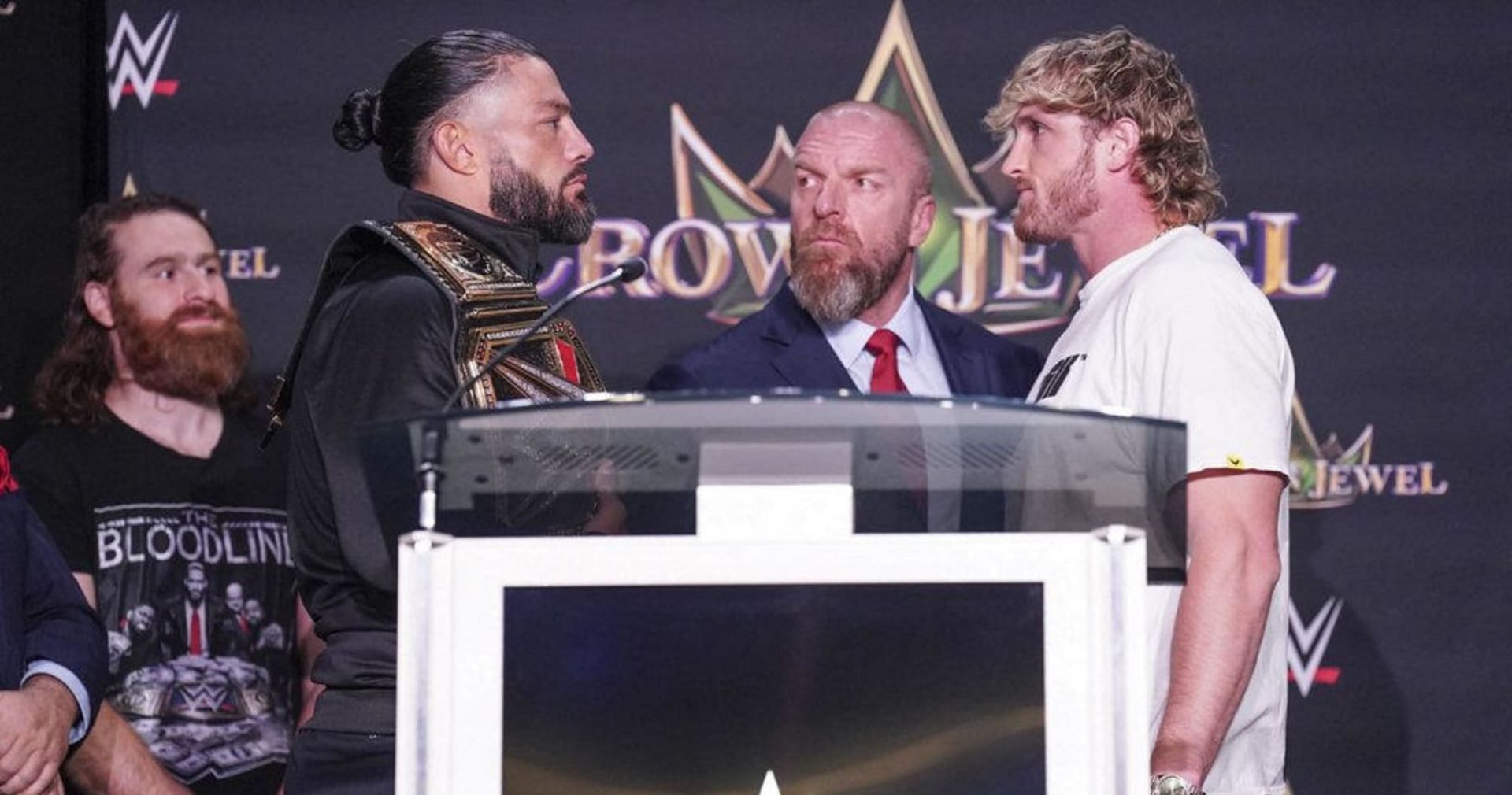 Roman Reigns looks to quiet the brash Logan Paul at WWE Crown Jewel.