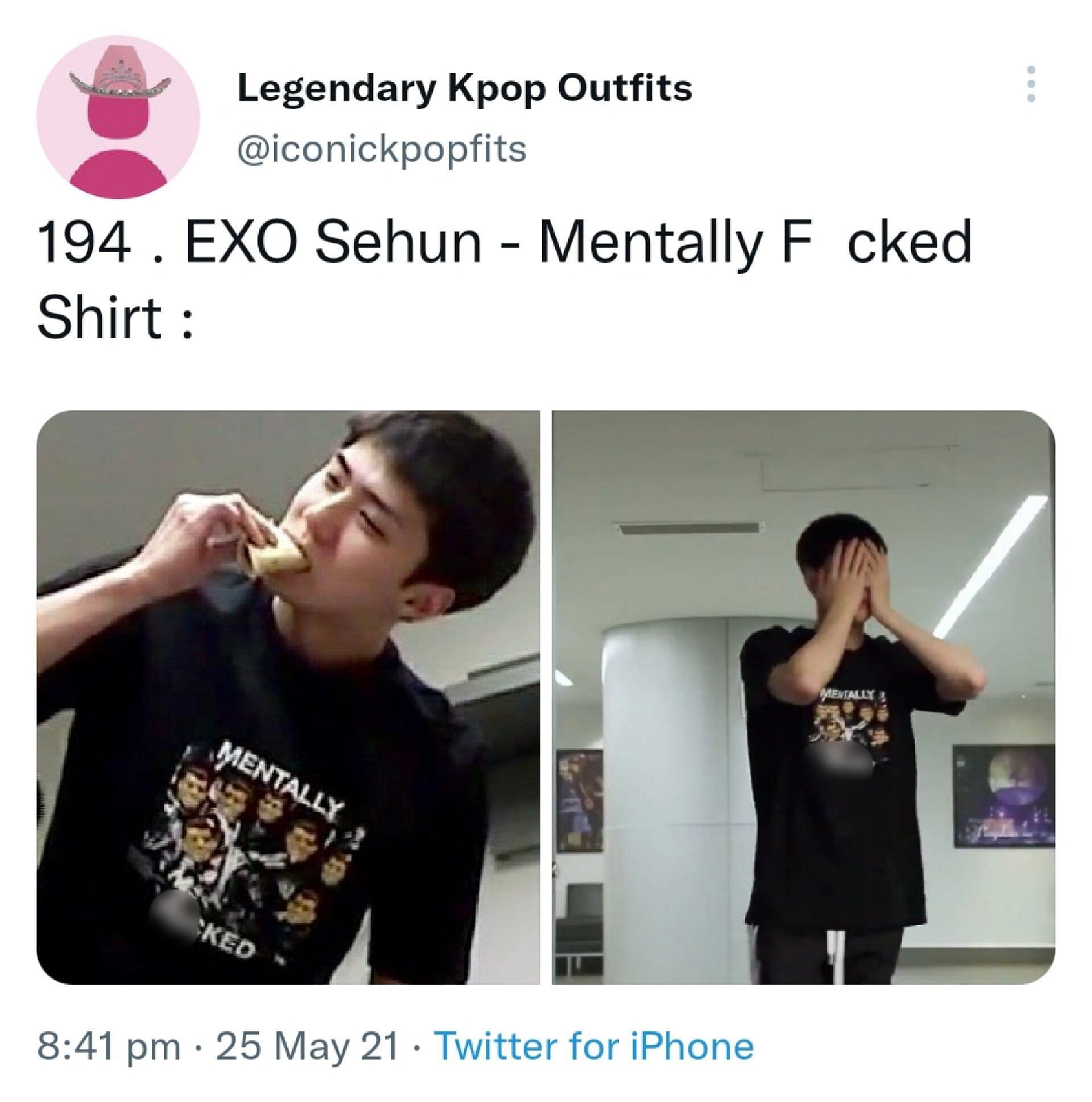 Sehun wearing a t-shirt that says &quot;Mentally F*cked&quot;