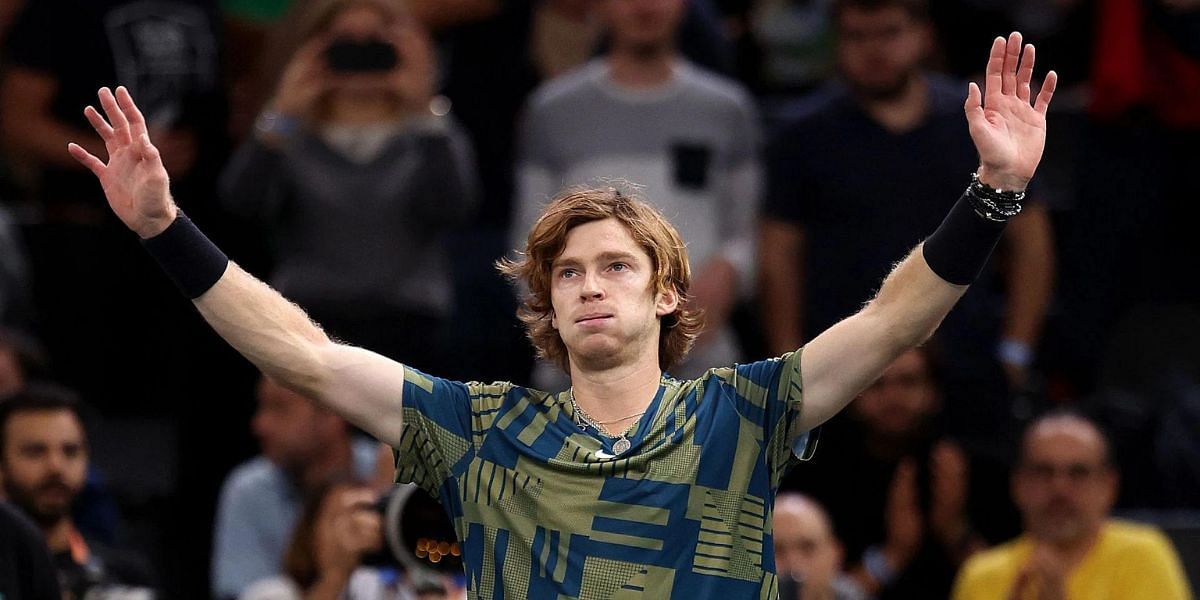 Andrey Rublev in action at the 2022 Paris Masters.