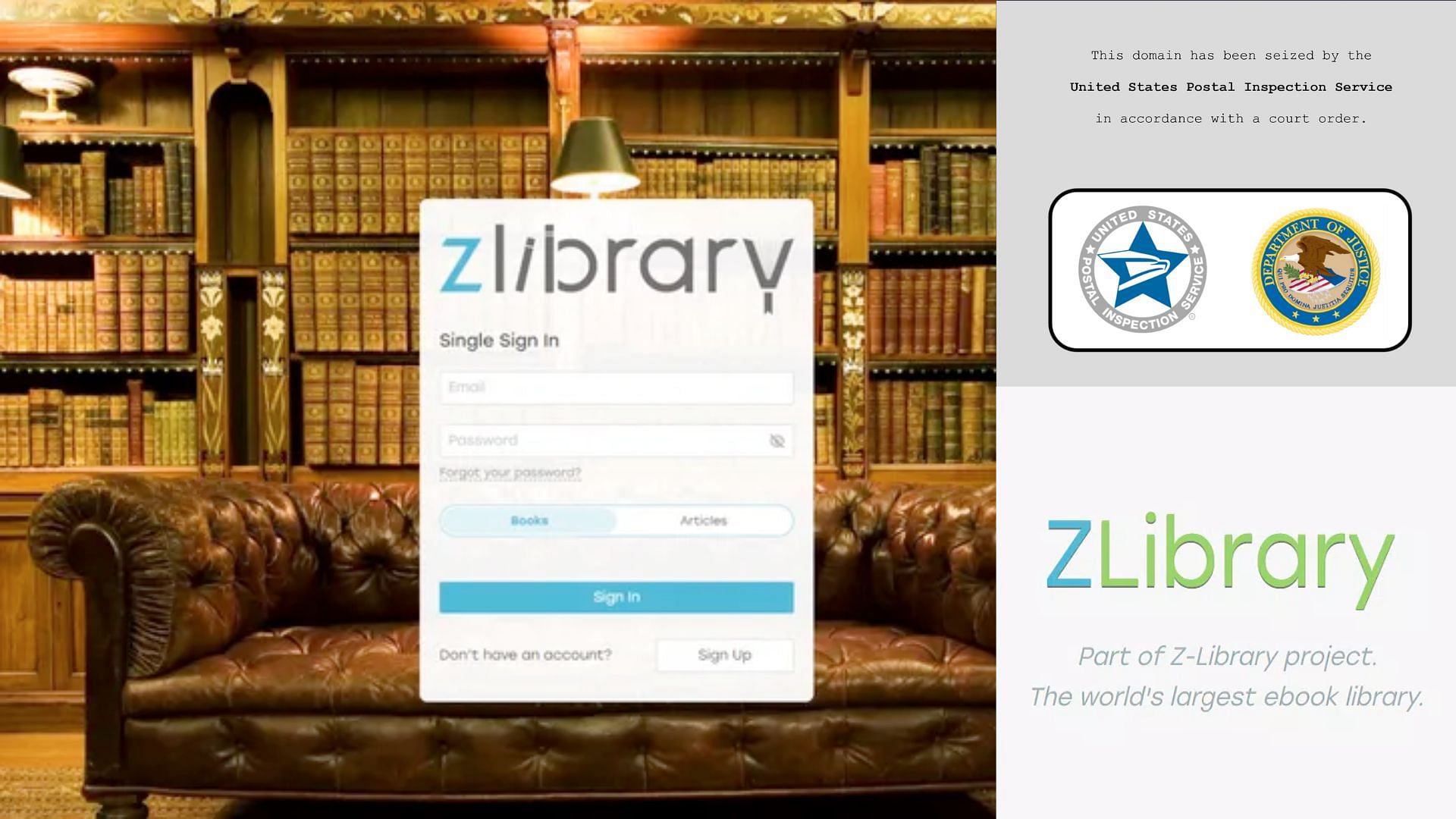 Z Library alleged owners arrested for the piracy website (image via Z Library)