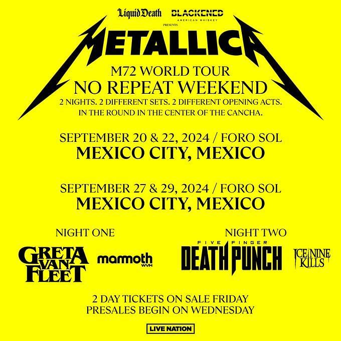 Metallica M72 World Tour 2023 Tickets, presale, where to buy, price