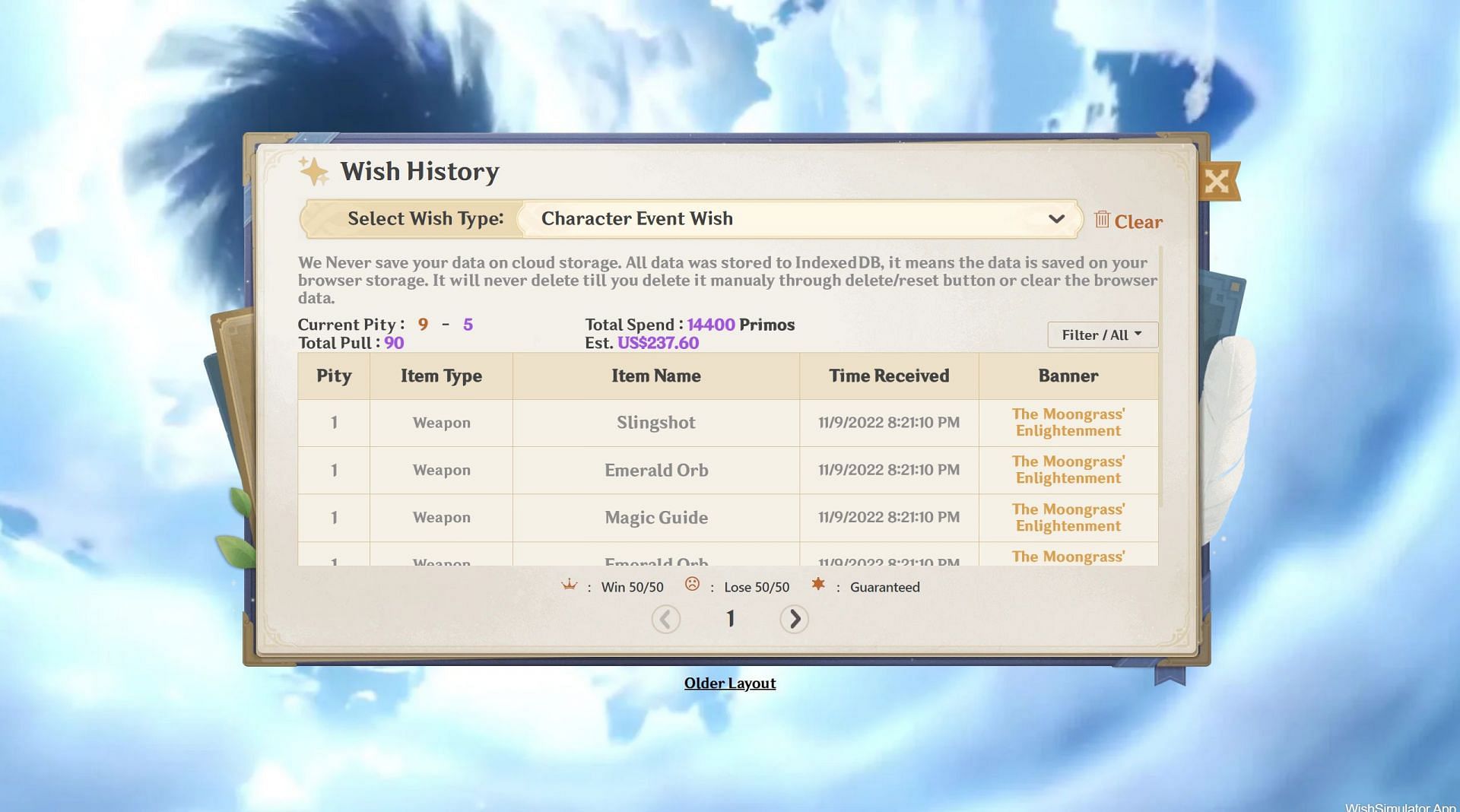 Wish history (Image via wishsimulator.app)