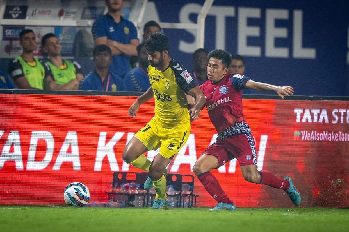 Nikhil Poojary has been good in defense this season for Hyderabad FC (Image courtesy: ISL Media)