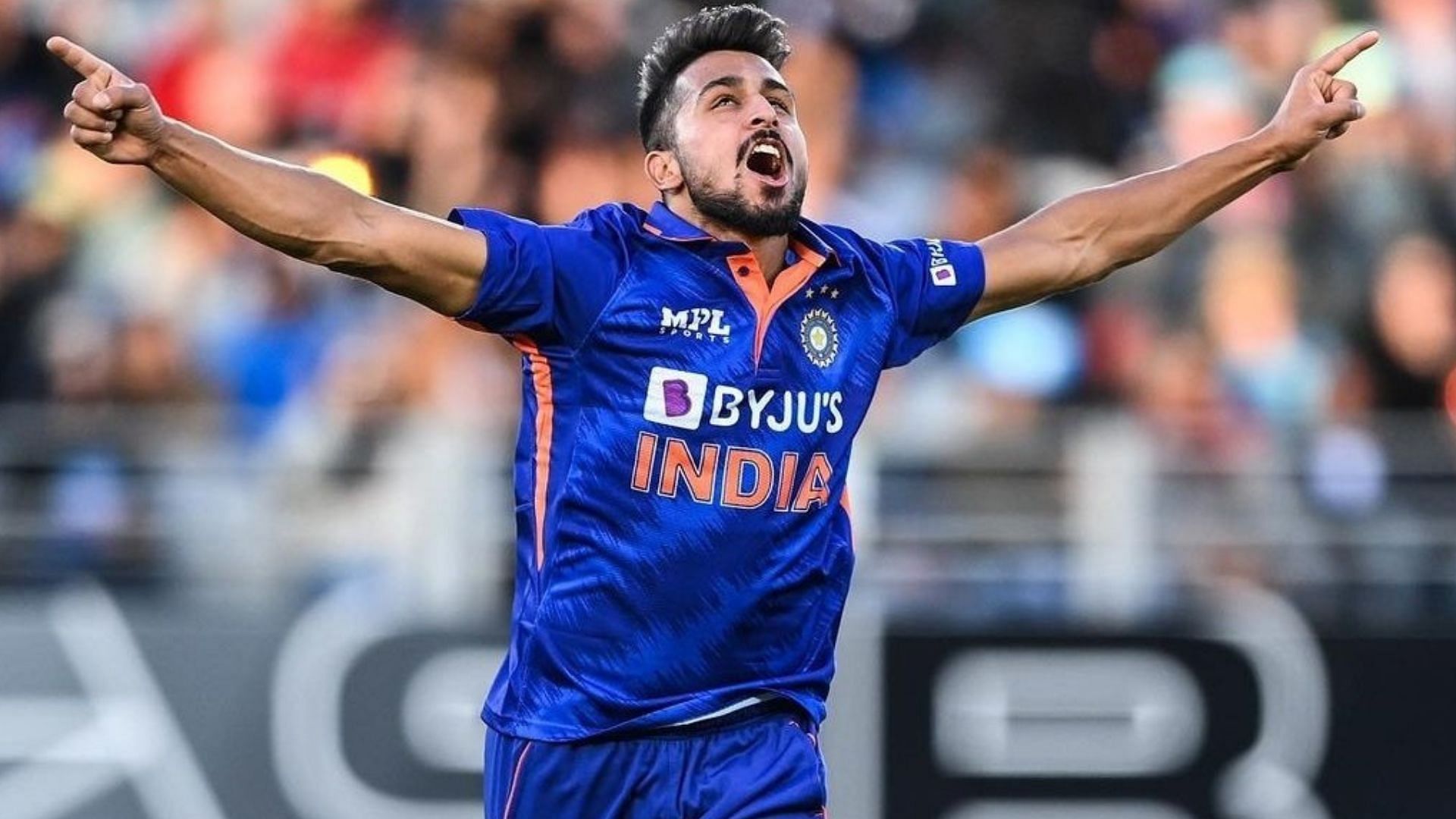 Umran Malik celebrates his maiden ODI wicket. (P.C.:Twitter)