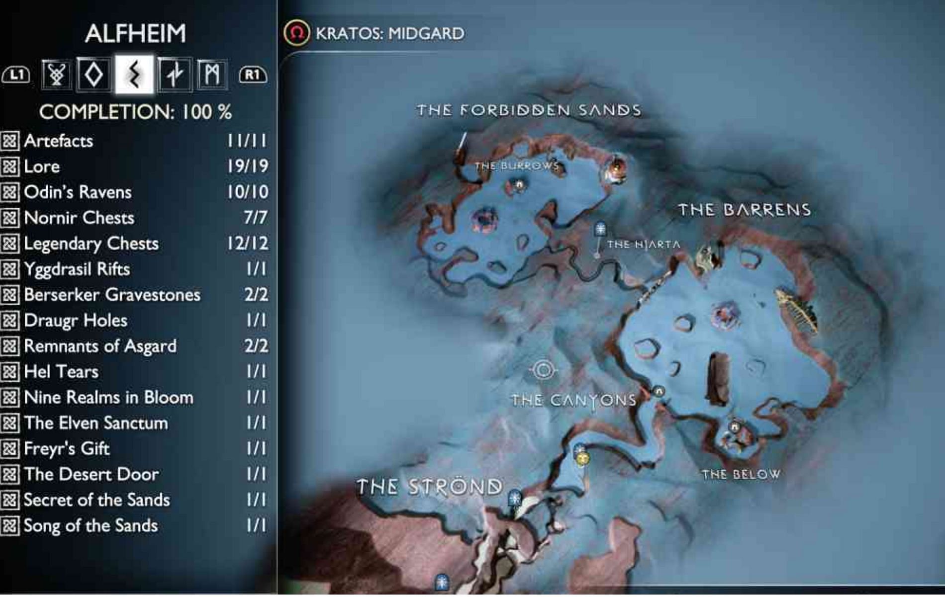 Map of Alfheim in God of War Ragnarok (Image via Santa Monica Studio)