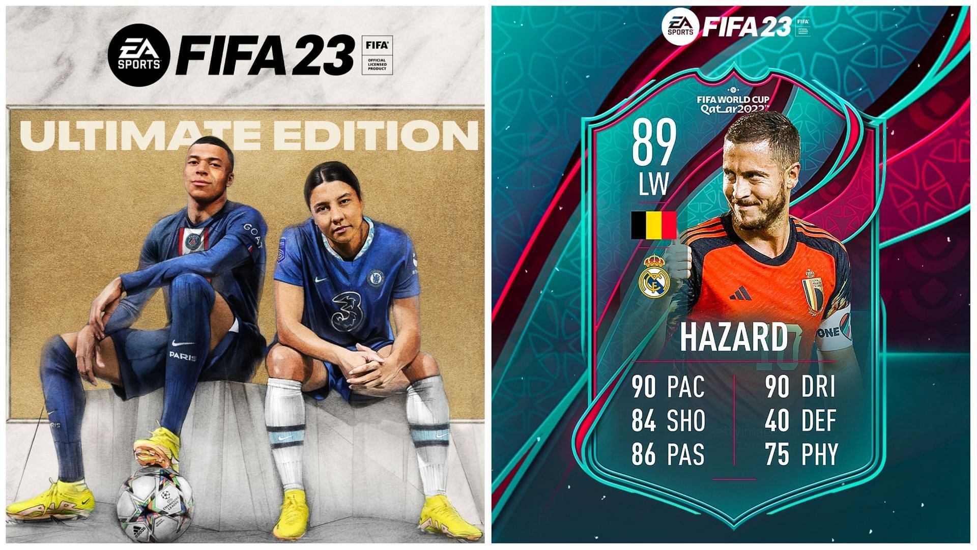 Eden Hazard is set to receive a World Cup Stars card in FIFA 23 (Images via EA Sports and Twitter/FUT Sheriff)
