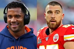 Travis Kelce gets candid about Russell Wilson's recent plane workout antics: "I honestly feel like he's just trolling us with this"