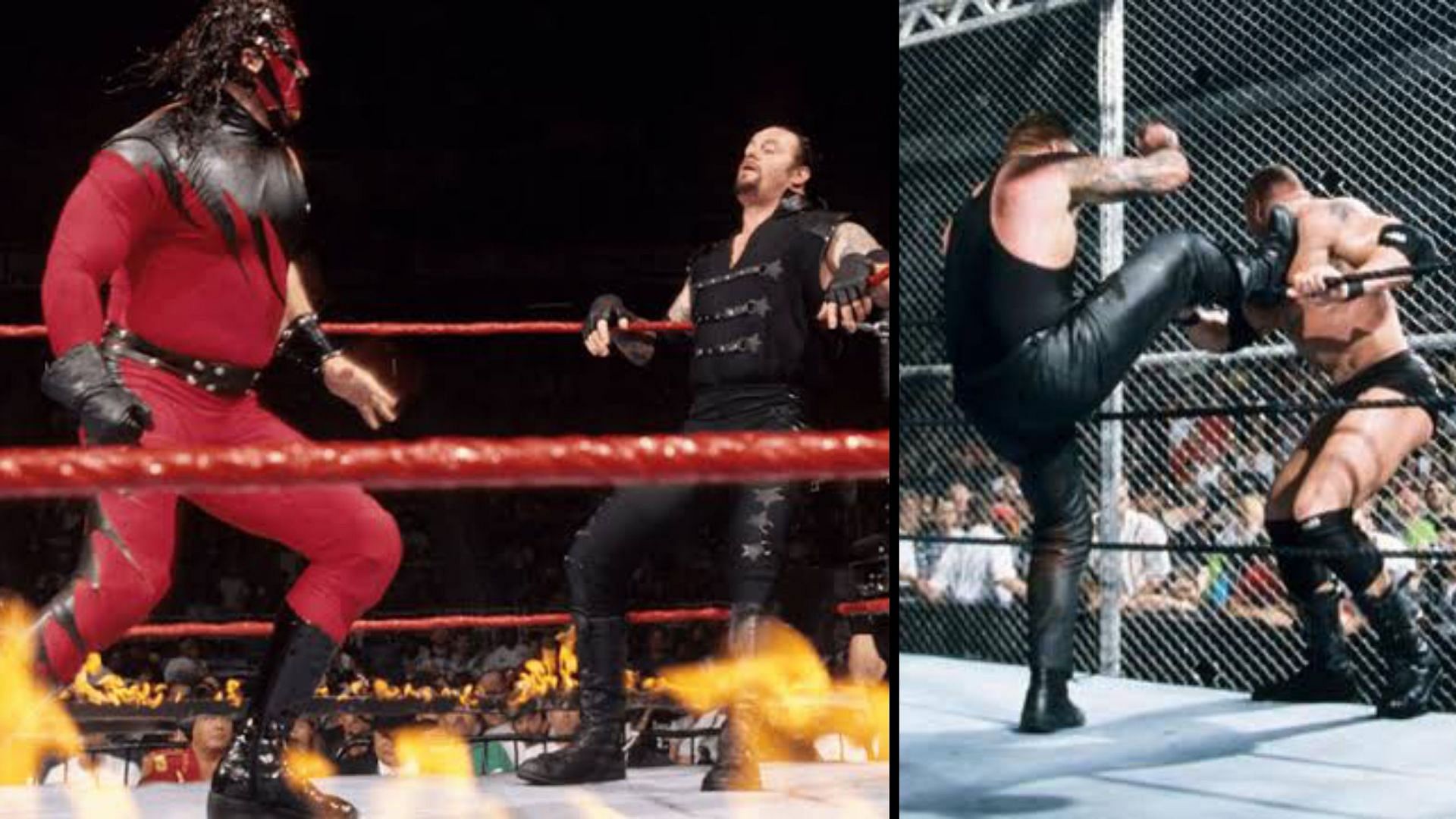 Kane and The Undertaker (L); Brock Lesnar and The Undertaker (R).