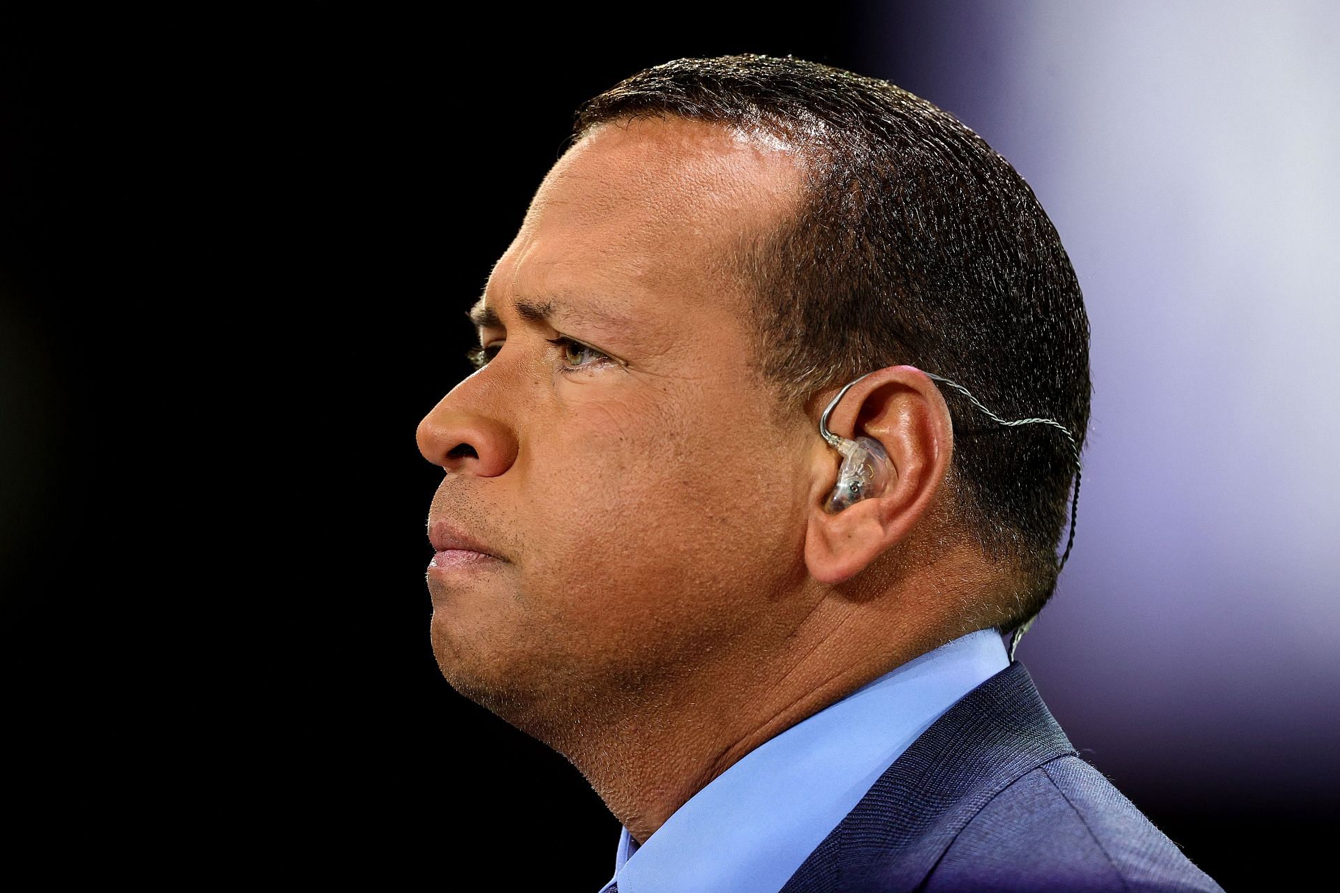 Former New York Yankees player Alex Rodriguez looks on prior to game four of the National League Championship Series between the San Diego Padres and the Philadelphia Phillies at Citizens Bank Park on October 22, 2022 in Philadelphia, Pennsylvania. (Photo by Tim Nwachukwu/Getty Images)