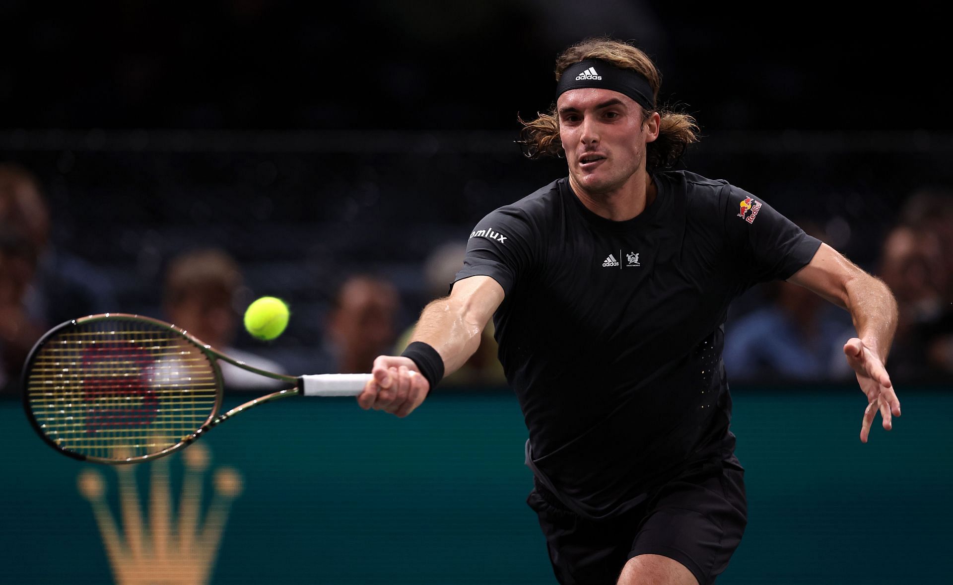 Stefanos Tsitsipas in action at the Rolex Paris Masters.