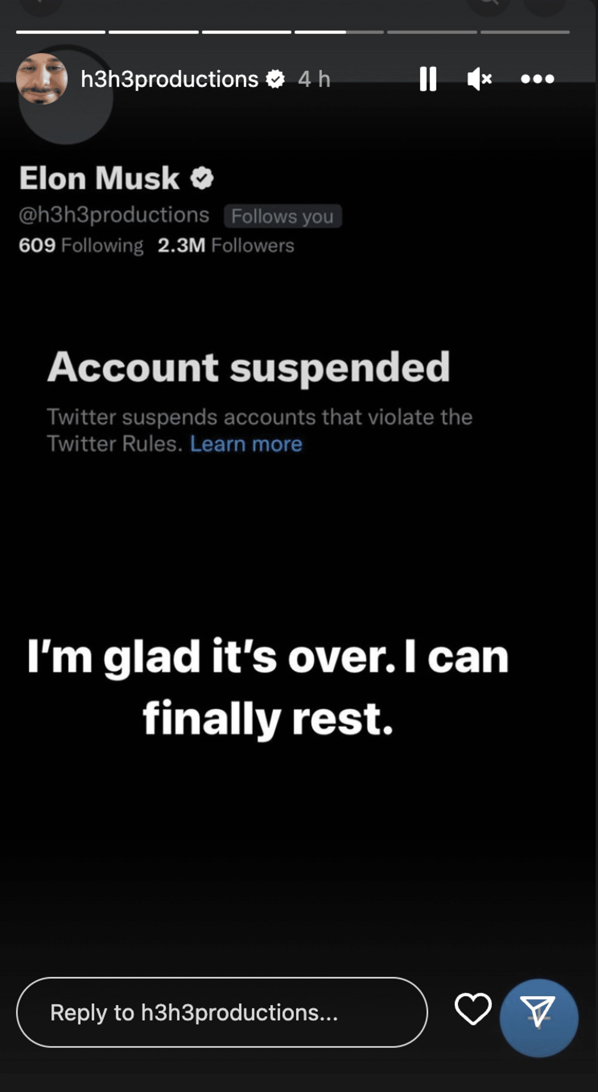 Klein announced his account was suspended on his Instagram stories. (Image via Twitter)