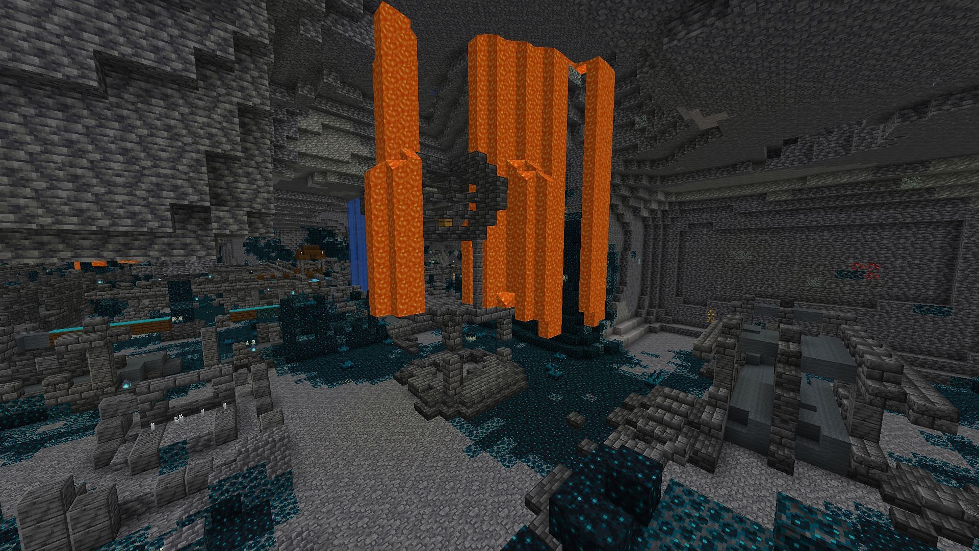 Since Minecraft caves can be massive and full of lava lakes, players must never dig straight down (Image via Mojang)