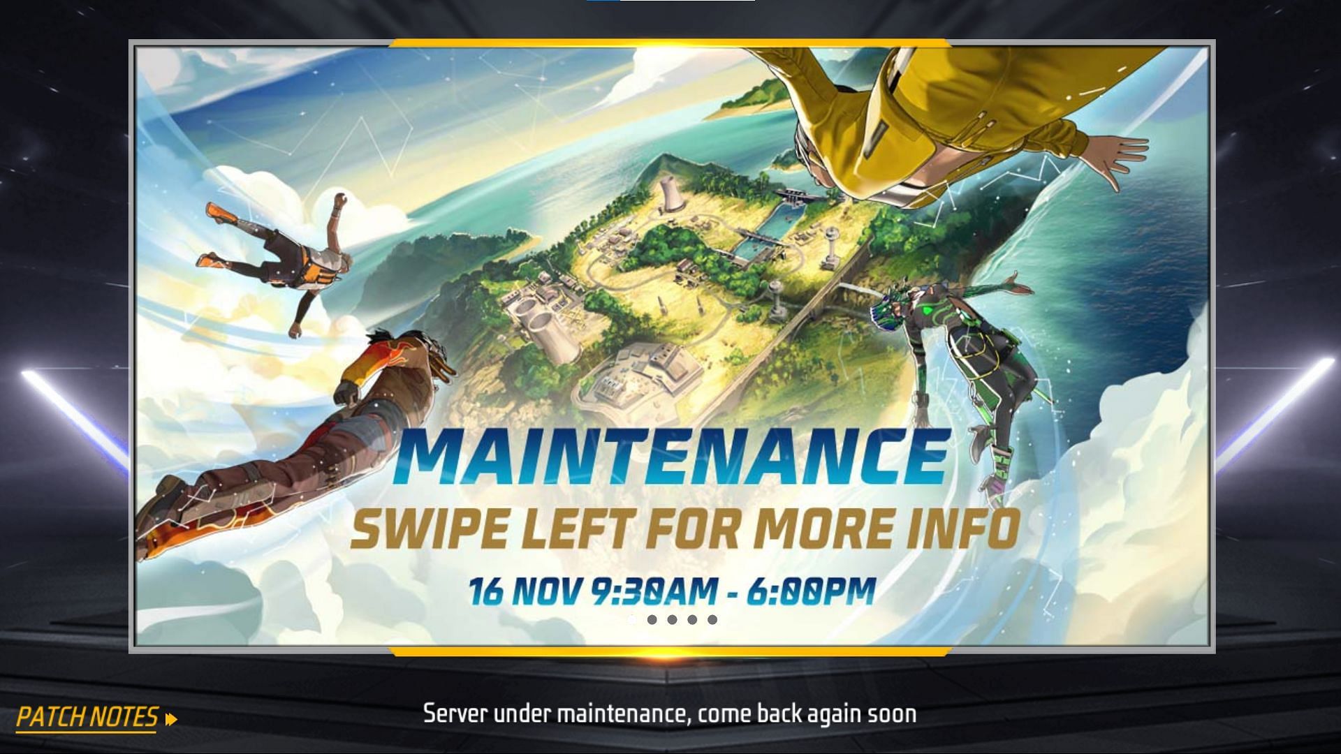 Maintenance schedule for the Indian server (Image via Garena)