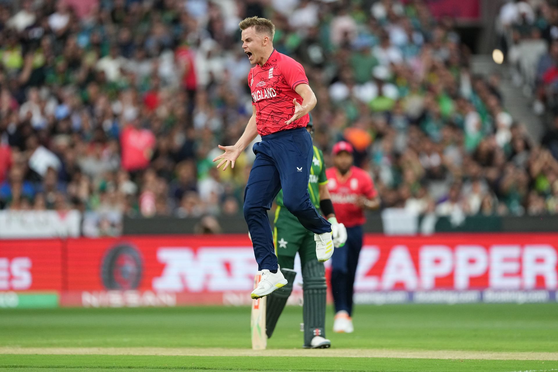Sam Curran celebrates the wicket of the Mohammad Rizwan in the T20 World Cup 2022 final. Pic: Getty Images