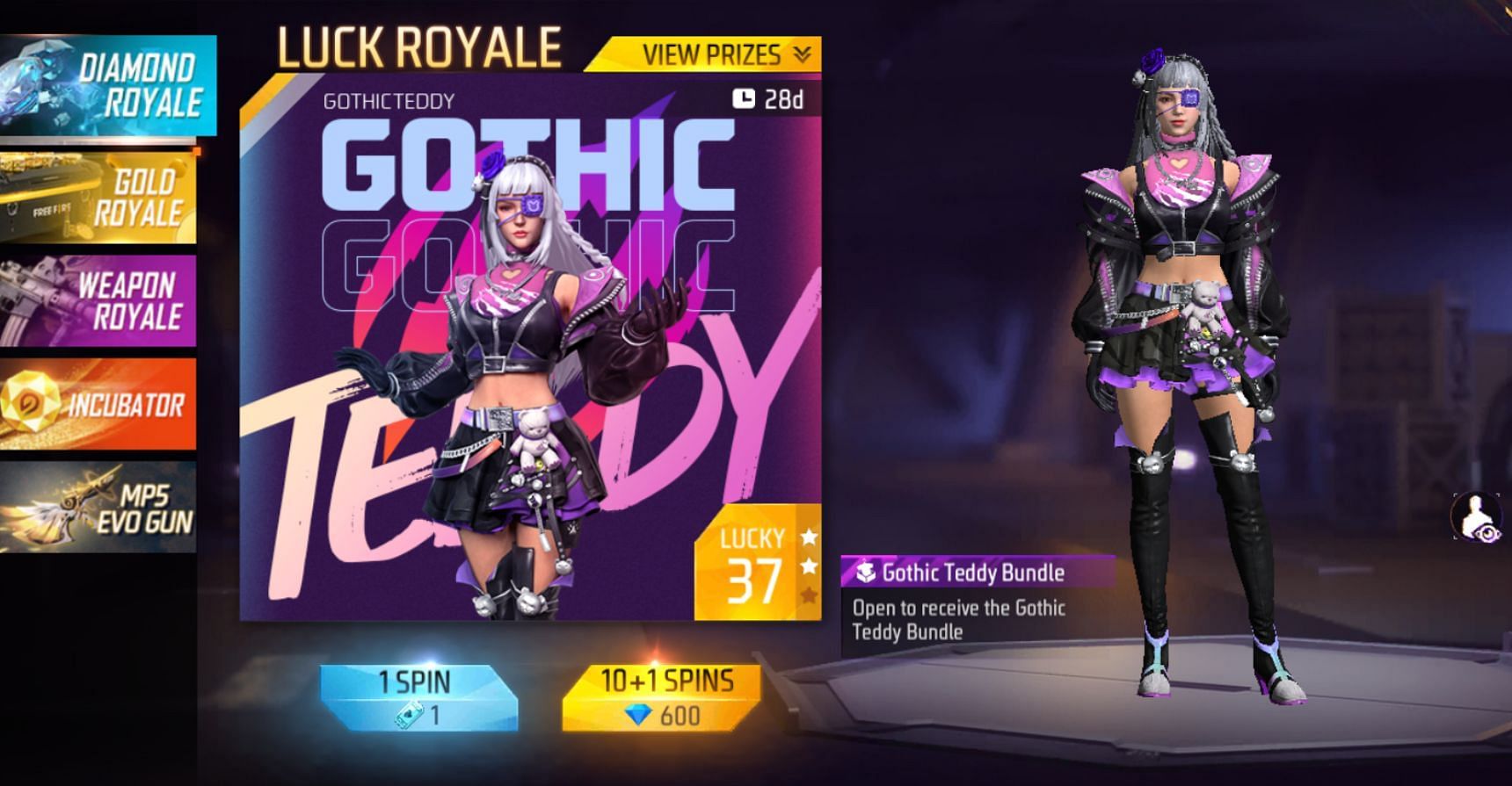 Gothic Teddy Bundle is now available in the new Diamond Royale prize pool (image via Garena)