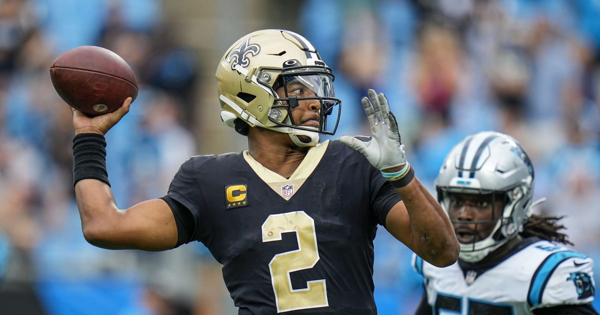 New Orleans Saints QB Jameis Winston playing at home against the Carolina Panthers.