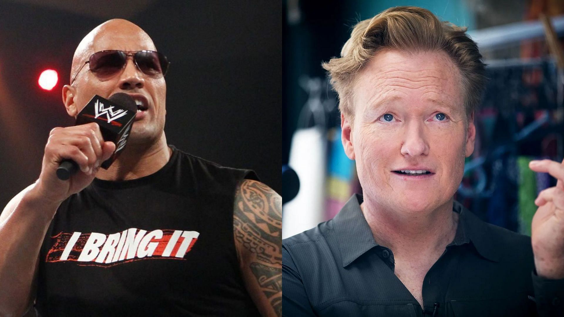 WWE legend The Rock (left) and Conan O
