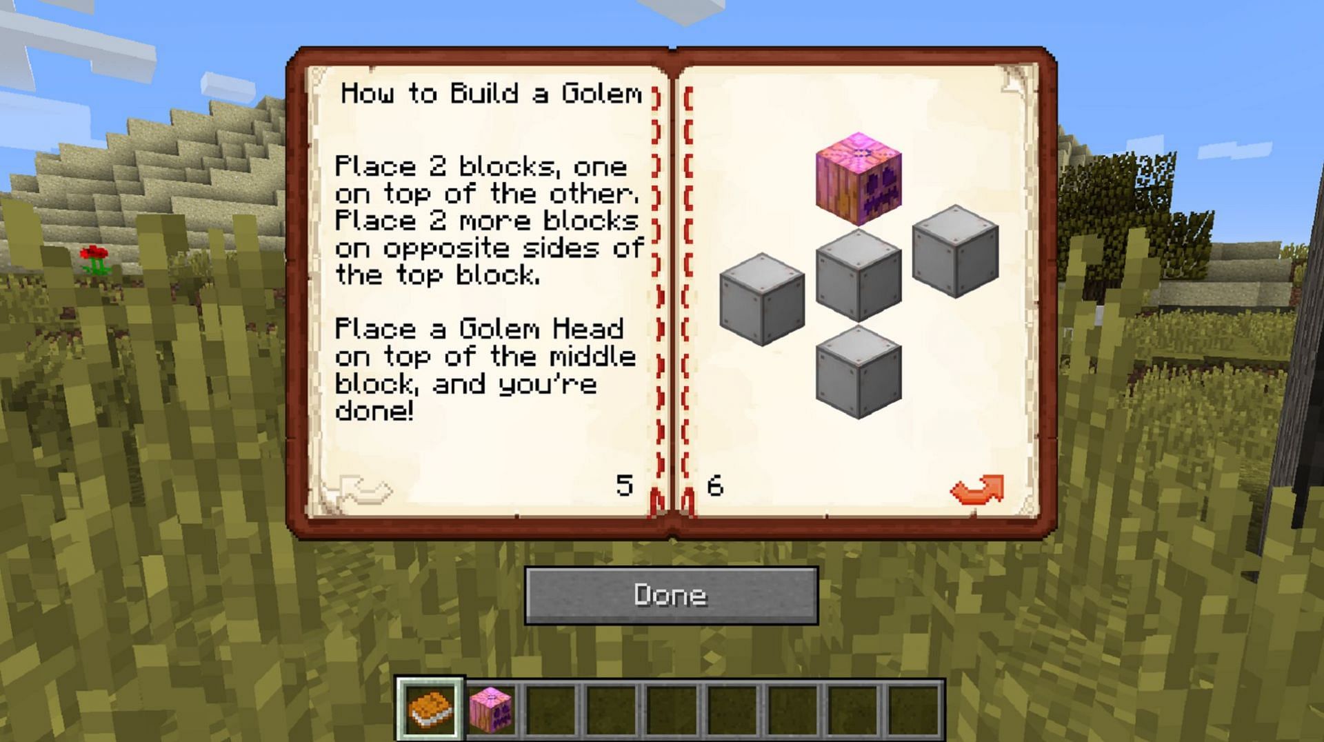 The golem guidebook in the Extra Golems mod (Image via skyjay1/CurseForge)