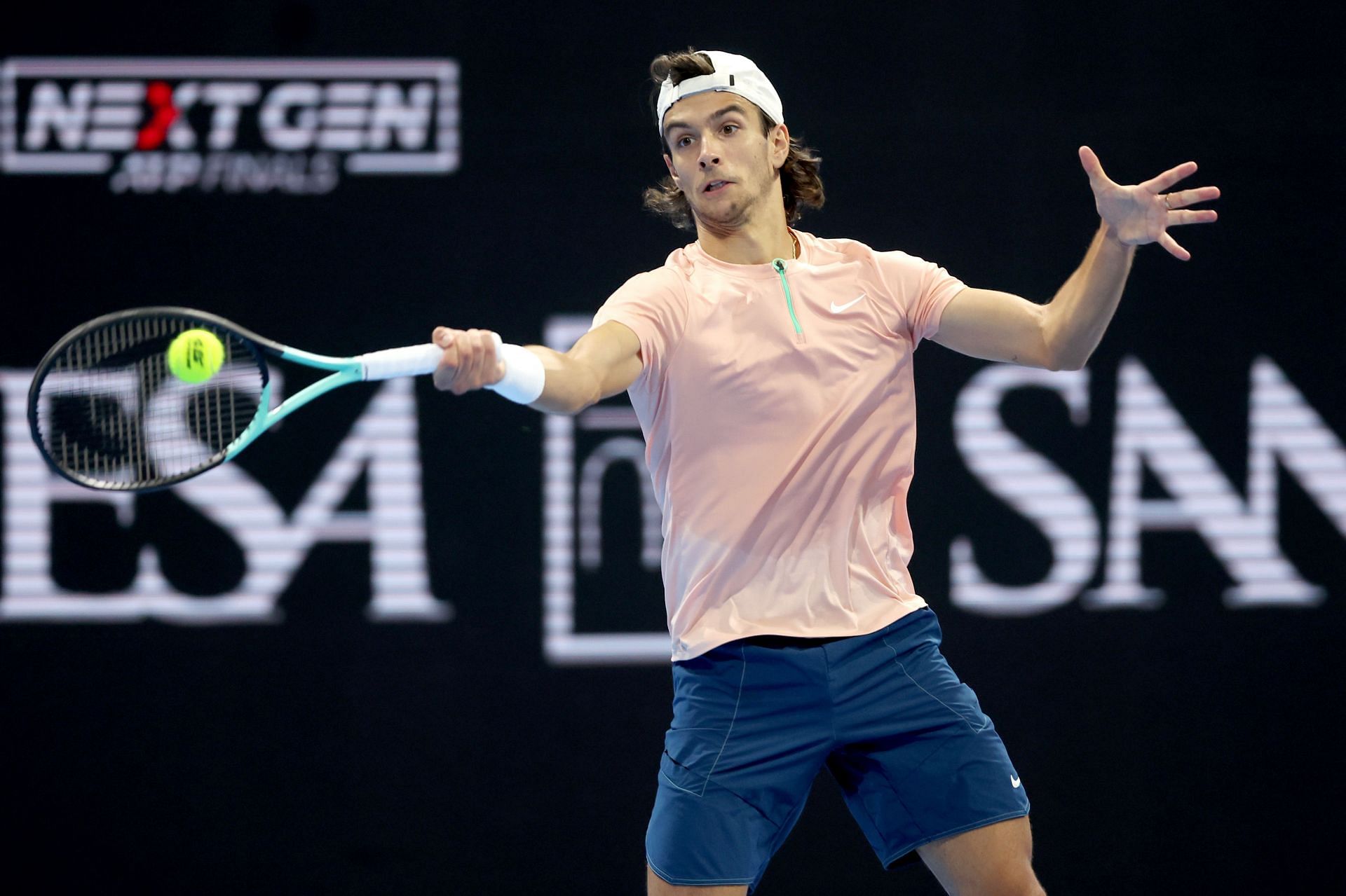 Lorenzo Musetti in action at the Next Gen ATP Finals.