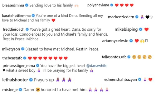 Combat sports personalities comment on Dana White's post [Photo credit: @danawhite on IG]