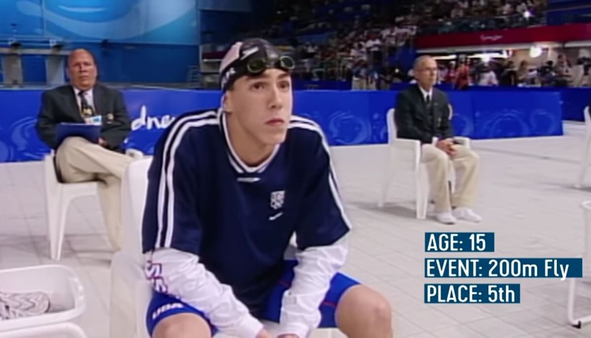 What happened at Michael Phelps' first Olympics final at the 2000