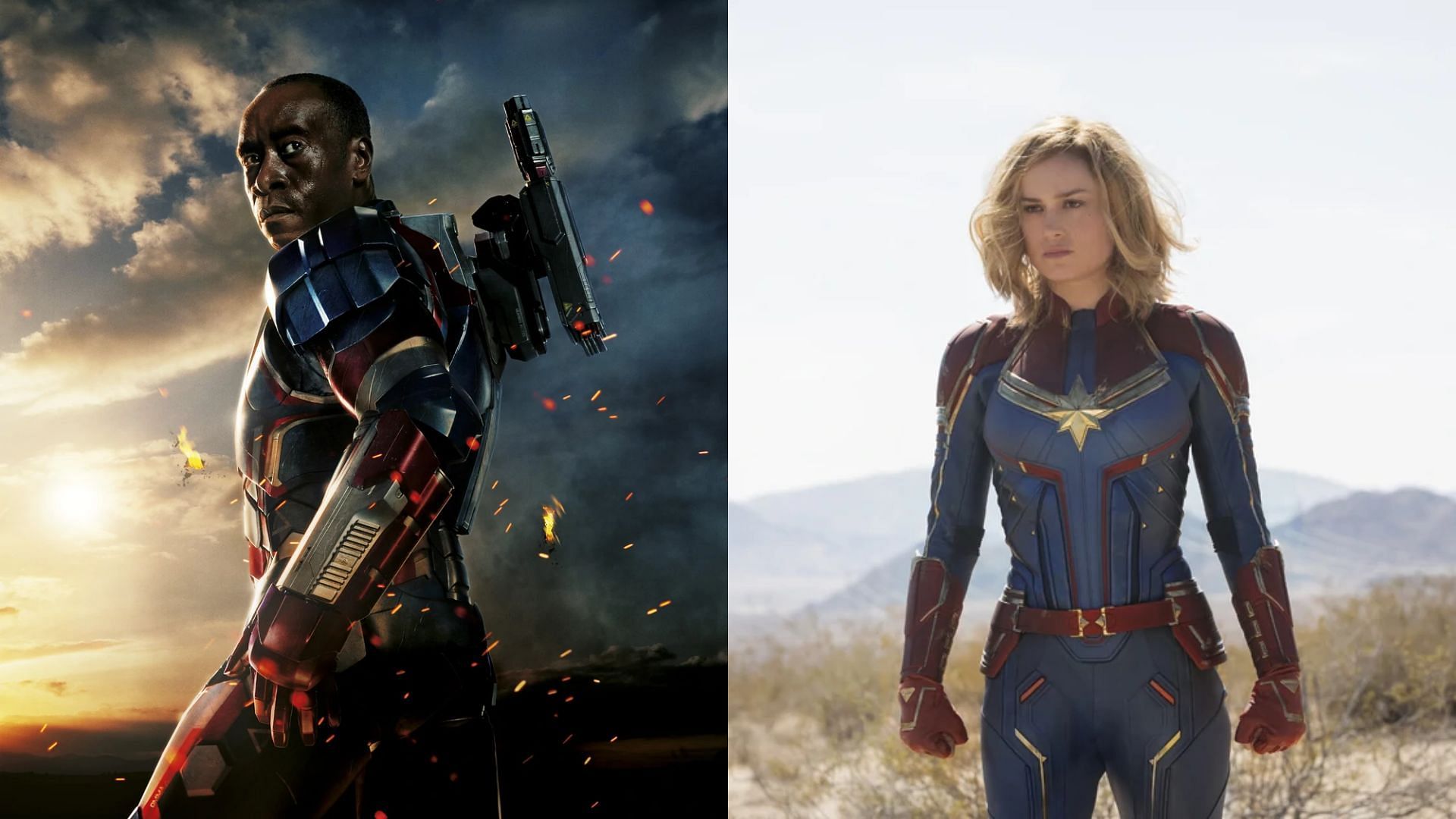 Left: War Machine promotional poster | Right: Captain Marvel 2019 (Image via Marvel Studios)