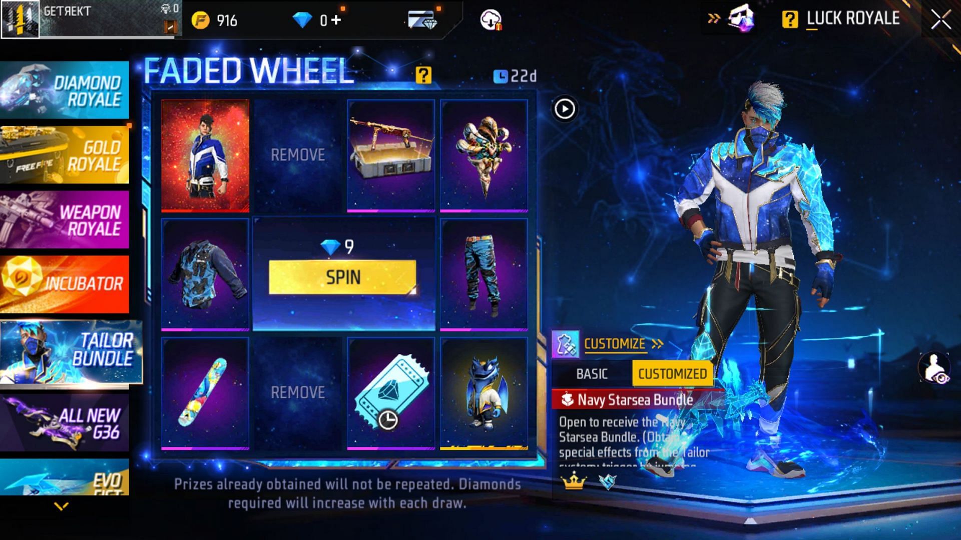 After you have removed the items, you can make the spins by spending diamonds (Image via Garena)