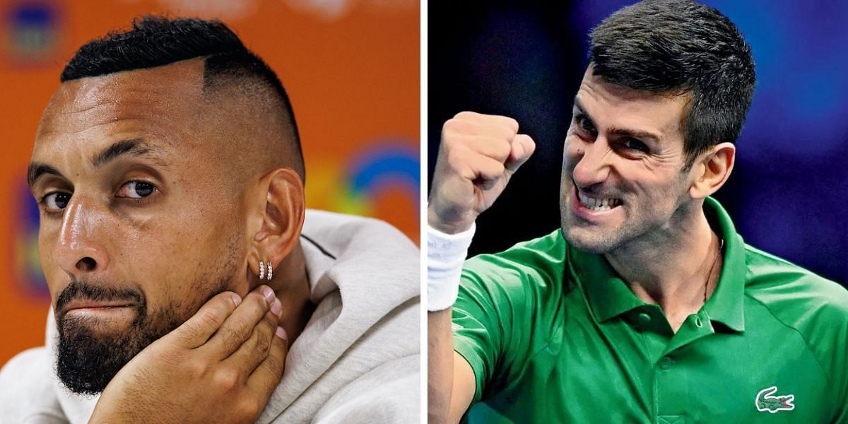 Nick Kyrgios (L) and Novak Djokovic