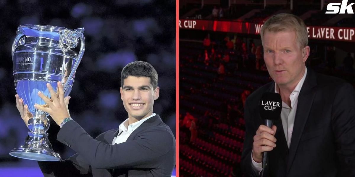 Carlos Alcaraz (L) and Jim Courier 