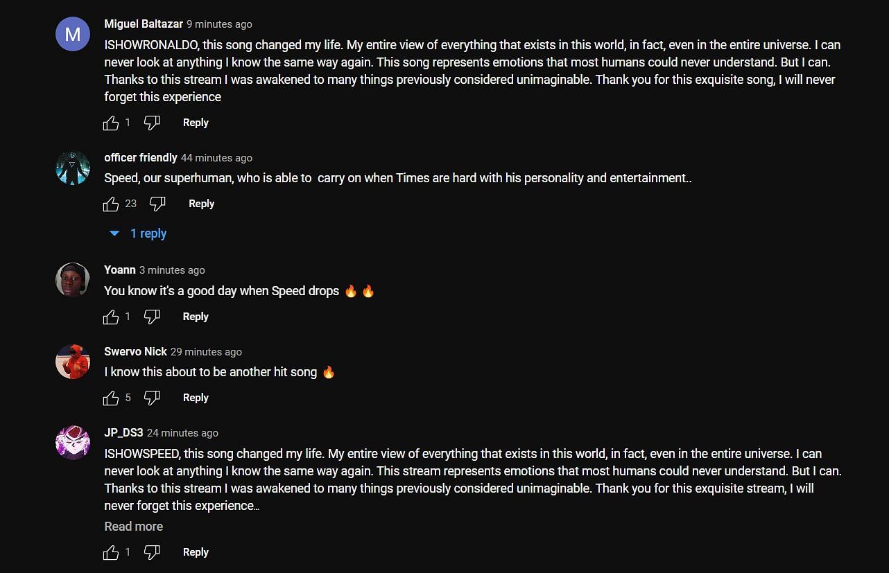 Fan reactions on the premier YouTuber's page (Image via IShowSpeed/YouTube)