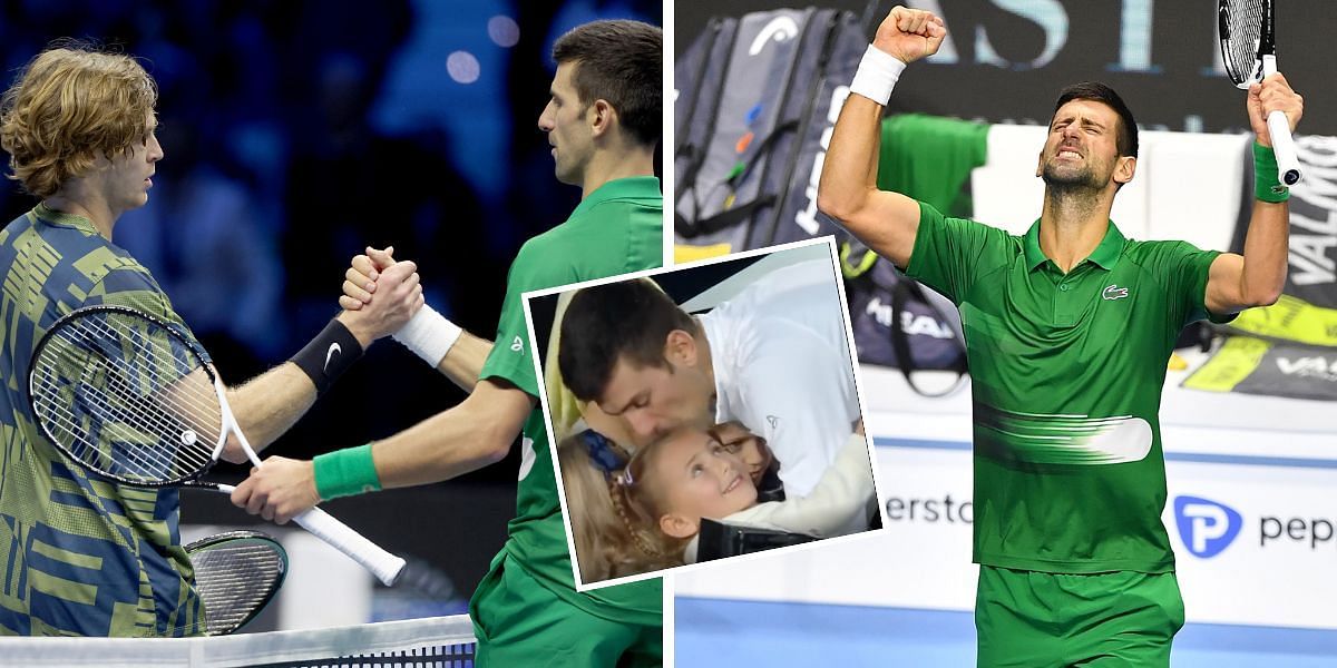 Novak Djokovic celebrated with his kids after his win over Andrey Rublev at the 2022 ATP Finals