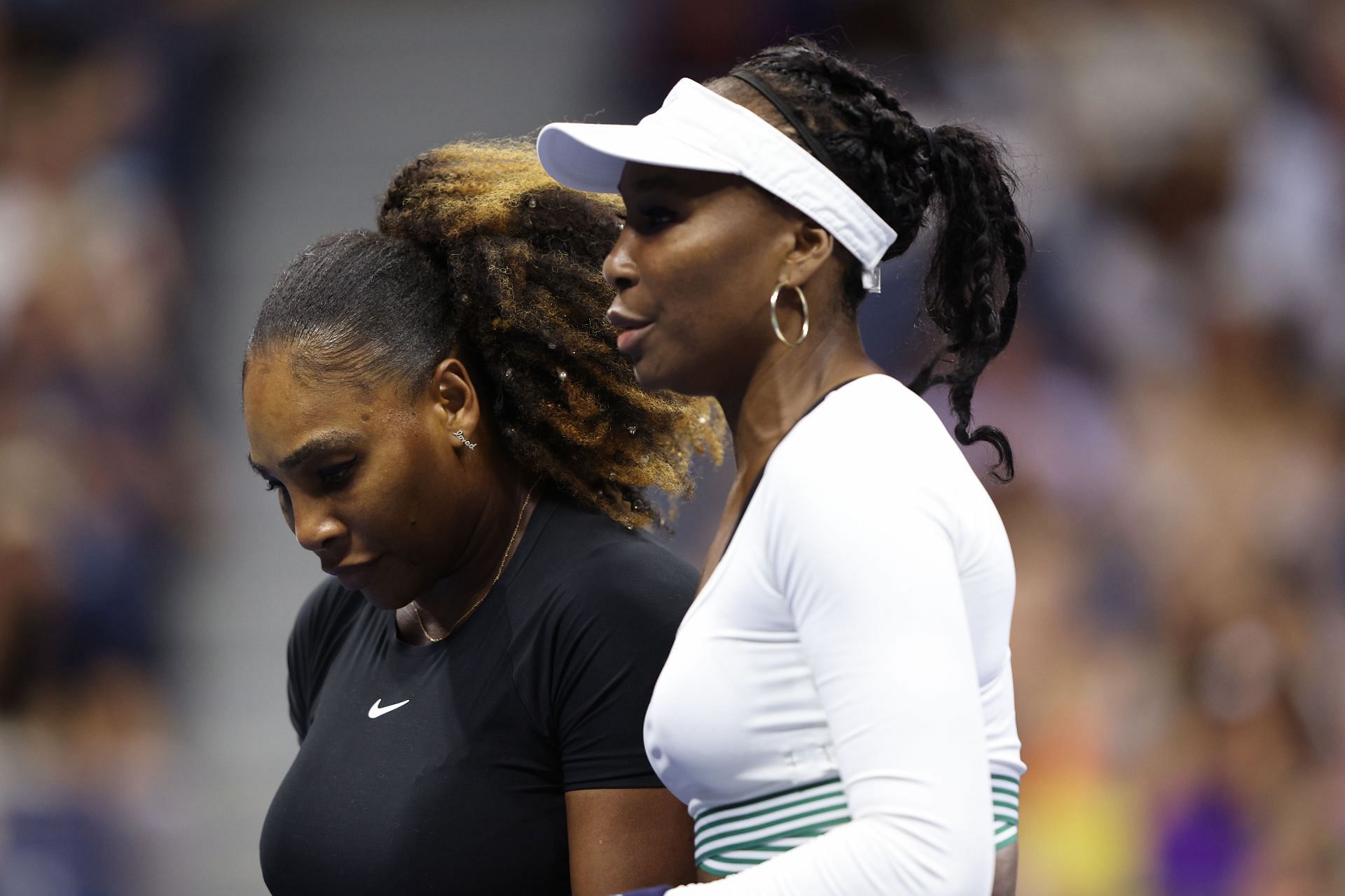 Serena Williams and Venus Williams during their match against Lucie Hradecka and Linda Noskova at the 2022 US Open