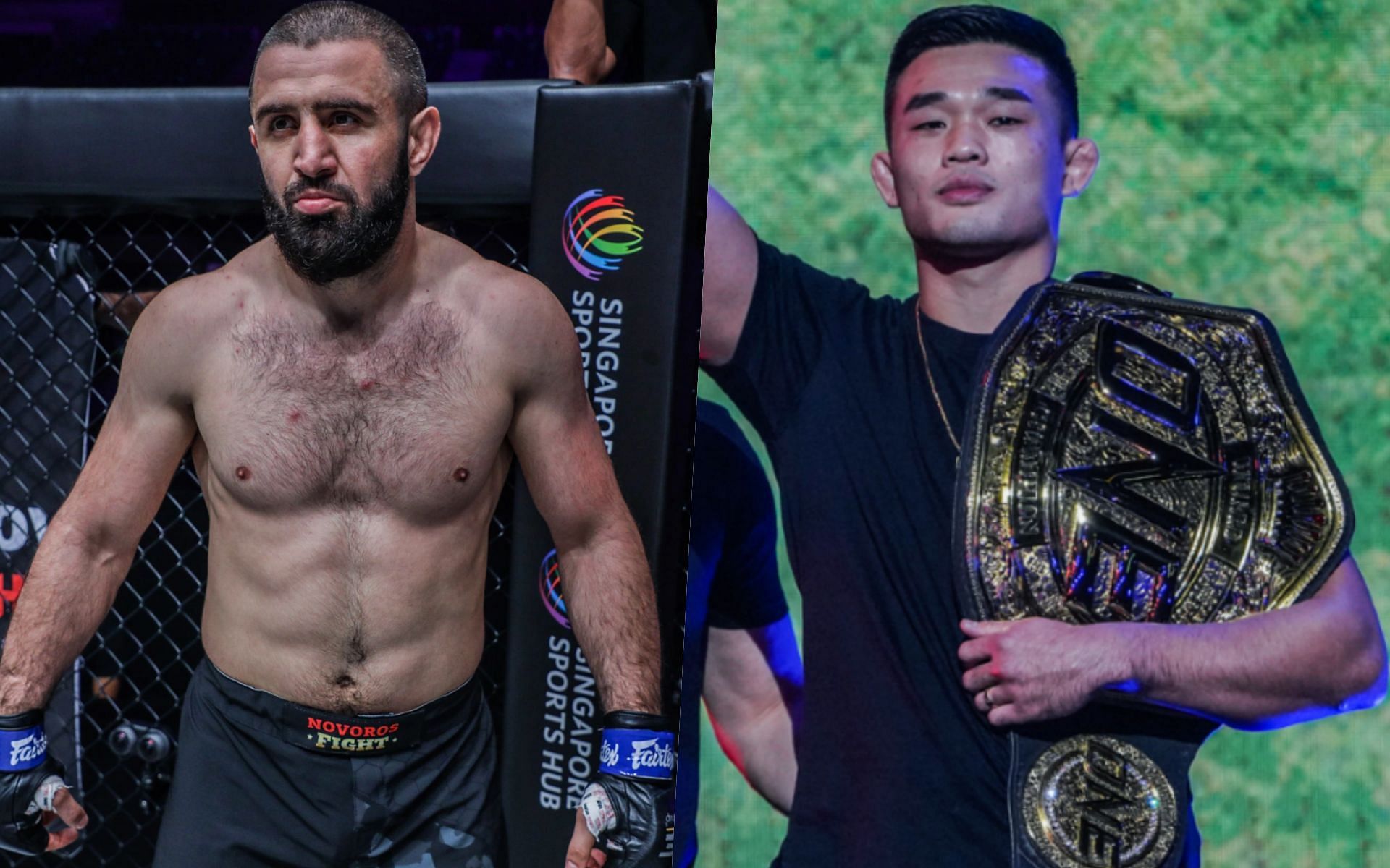 Kiamrian Abbasov (L) was stripped off his ONE welterweight world title and would love to vent his ire on Christian Lee (R). | Photo by ONE Championship