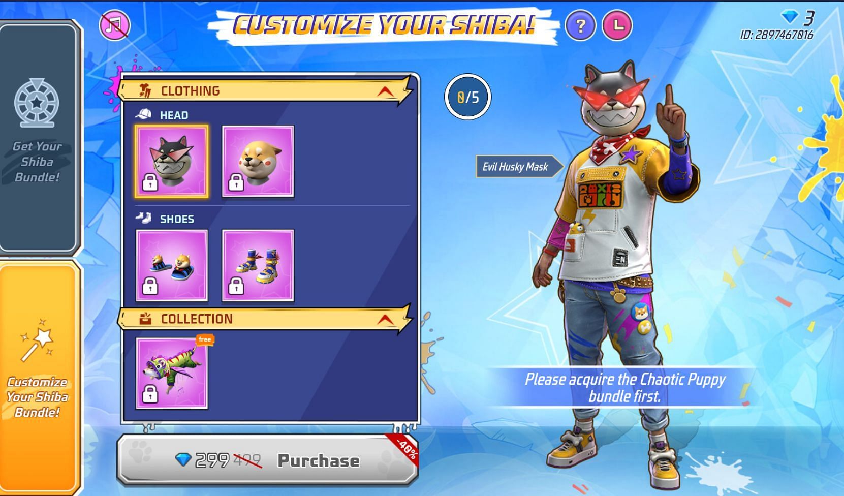 Purchasable items in Customize Your Shiba event (Image via Garena)