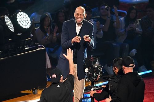 Kareem Abdul-Jabbar at the NBA 75th Anniversary Team ceremony during the 2022 NBA All-Star Game