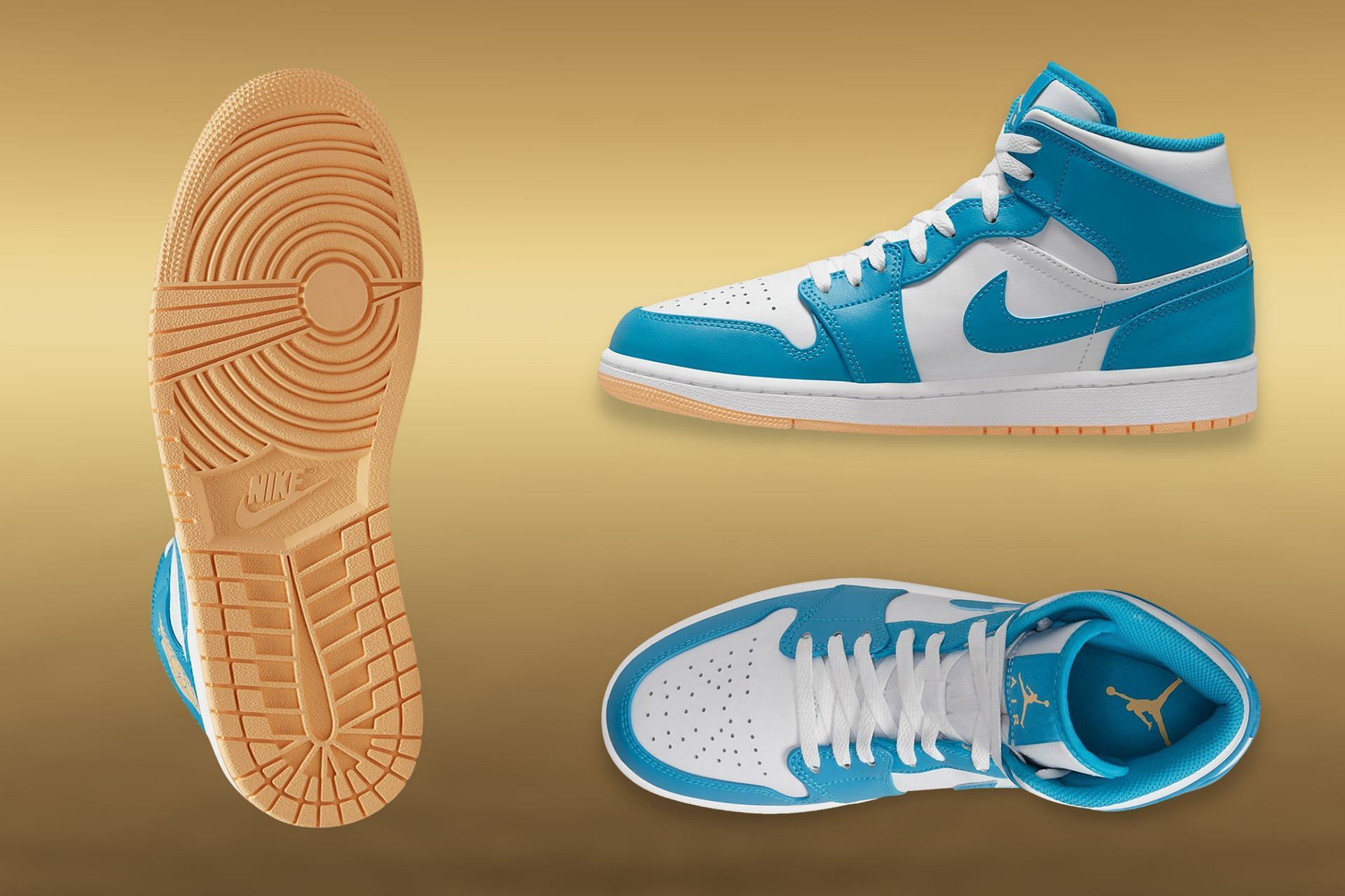 Upcoming Air Jordan 1 Mid &quot;Aquatone&quot; sneakers that are clad in summer-friendly tones (image via Sportskeeda)