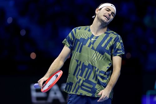 Taylor Fritz reacts during his semifinal clash against Novak Djokovic at the 2022 ATP Finals.