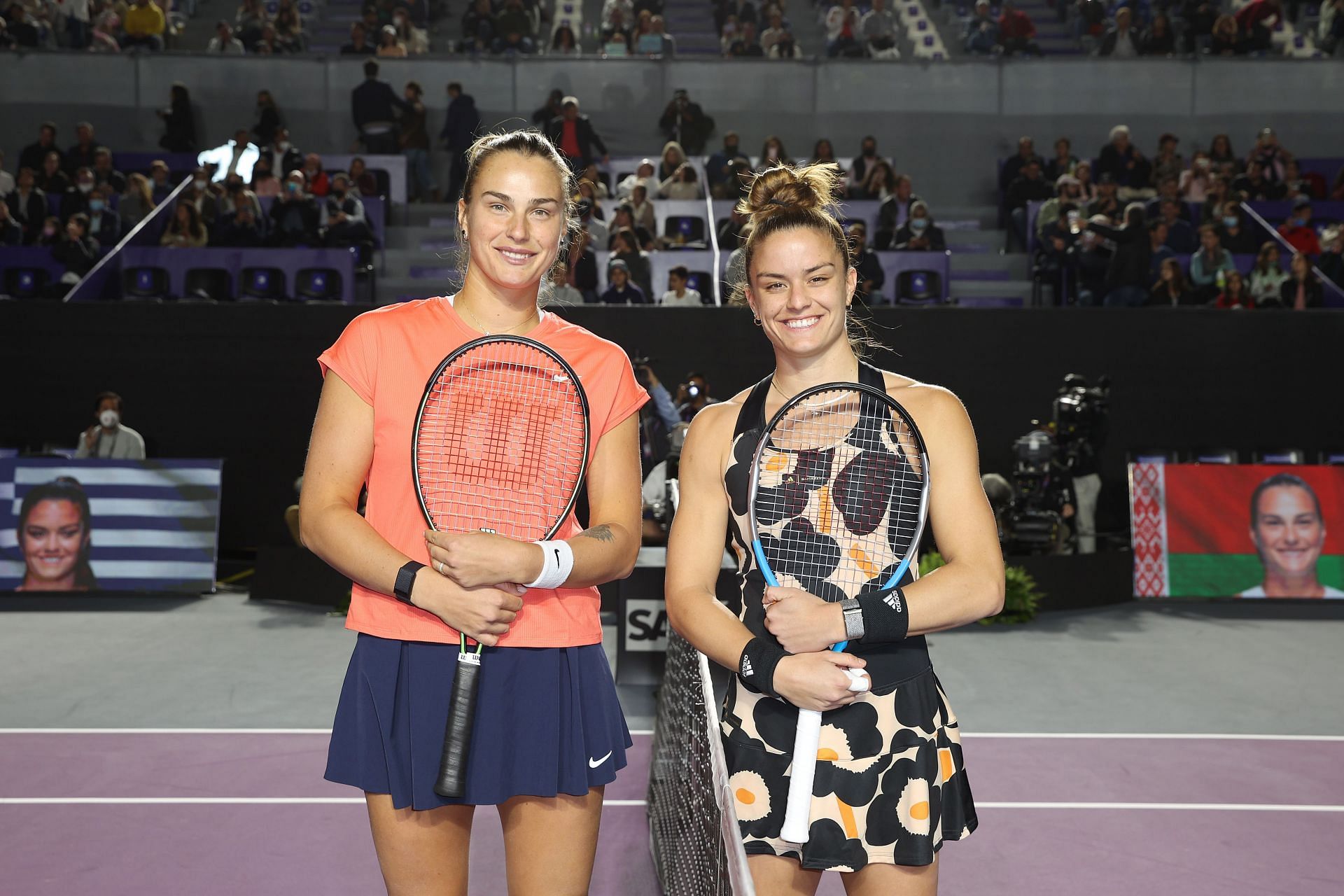 Aryna Sabalenka and Maria Sakkari at the 2021 WTA Finals.
