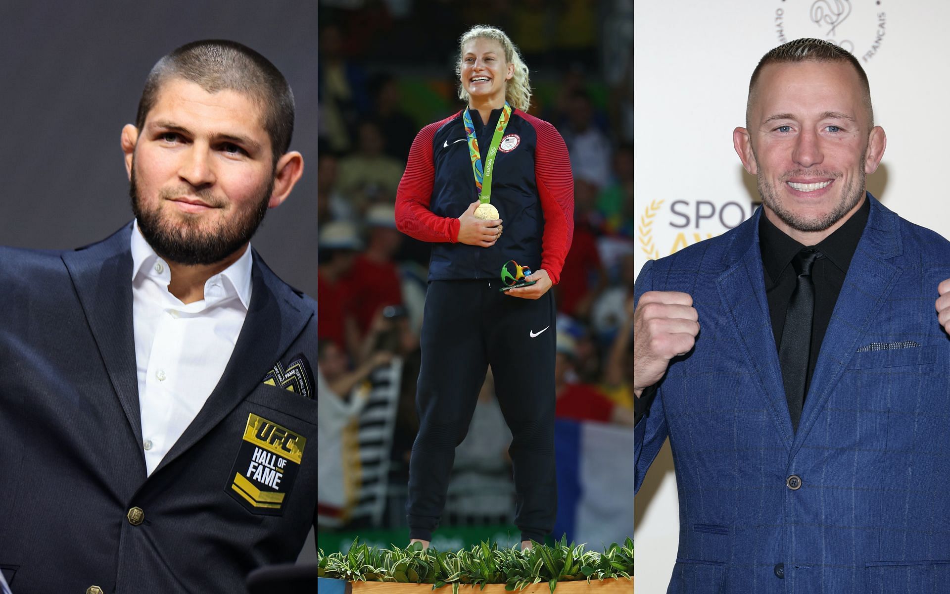 Khabib Nurmagomedov (left), Kayla Harrison (centre) and Georges St-Pierre (right) [ Image Courtesy: Getty Images] 