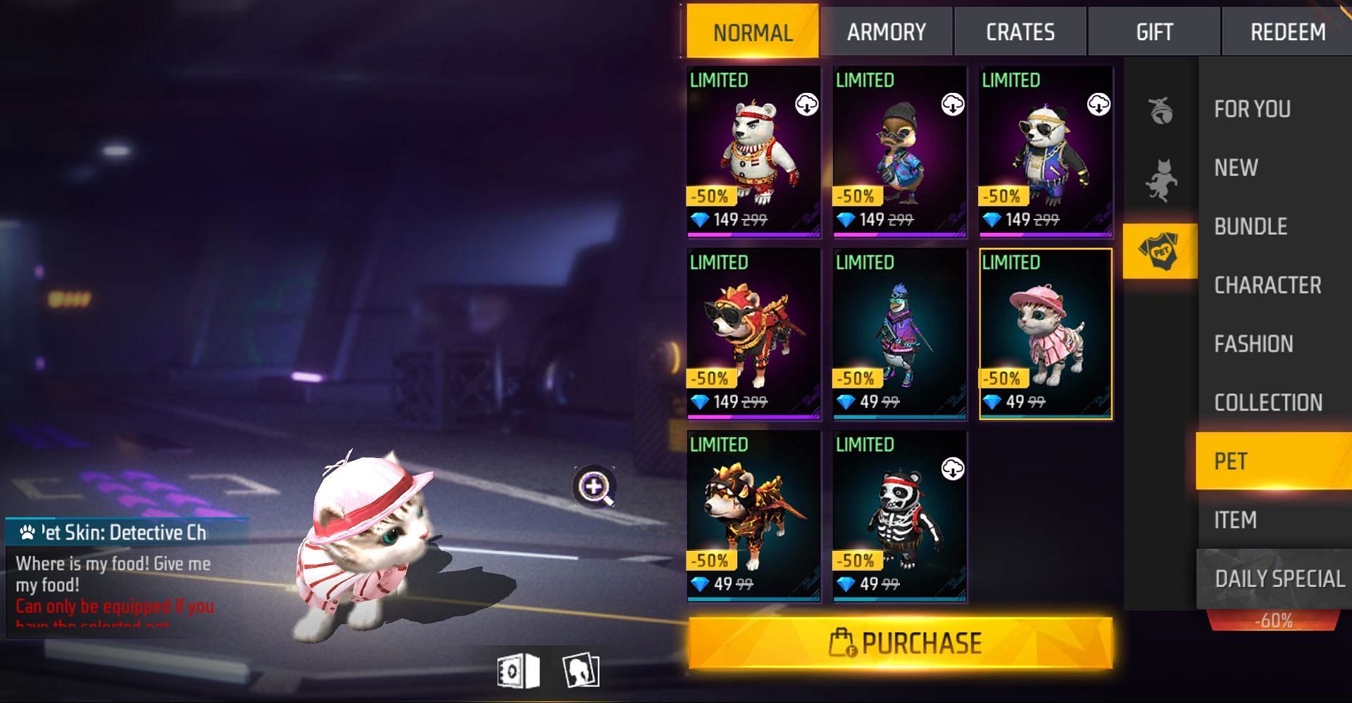 Select pet skins are also priced at 49 diamonds (Image via Garena)