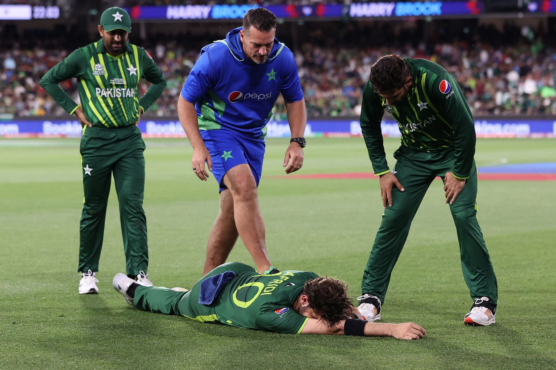 Shaheen Shah Afridi aggravated his knee injury while taking Harry Brook's catch.