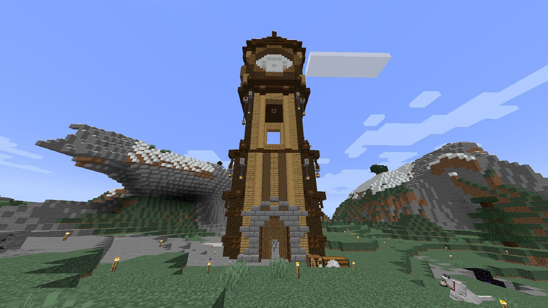 A clock tower looms over the surrounding landscape (Image via u/daily-dose-of-iron/Reddit)