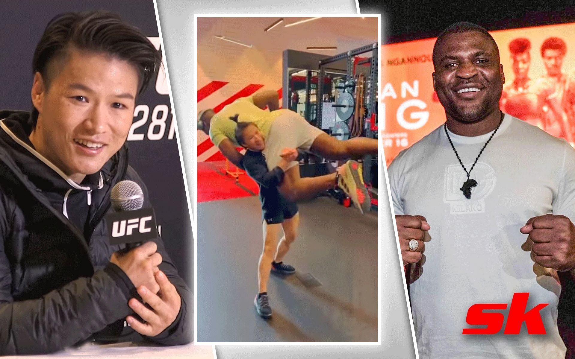 Zhang Weili (left) Zhang Weili and Francis Ngannou (middle) and Francis Ngannou (right) [Image Courtesy: Zhang Weili via mmafighting on YouTube, Video and Francis Ngannou via @francisngannou on Instagram]