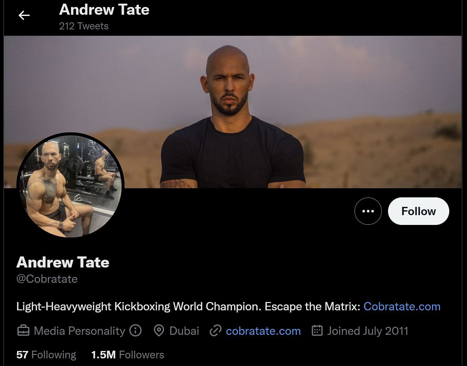 Tate&#039;s official Twitter handle amassed more than 1.5 million followers at the time of writing (Image via Twitter)