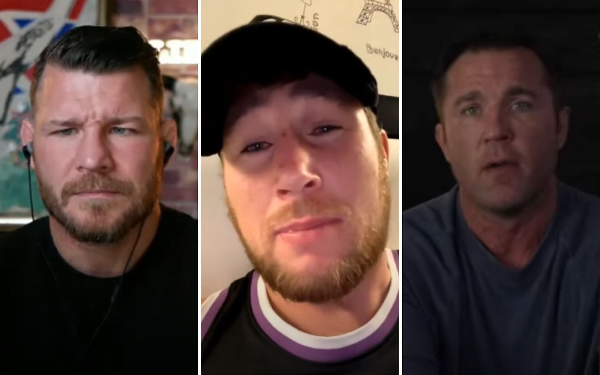 (L) Michael Bisping, Darren Till (M) {Photo credit: Michael Bisping - YouTube}, and Chael Sonnen {Photo credit: Chael Sonnen - YouTube} (R)