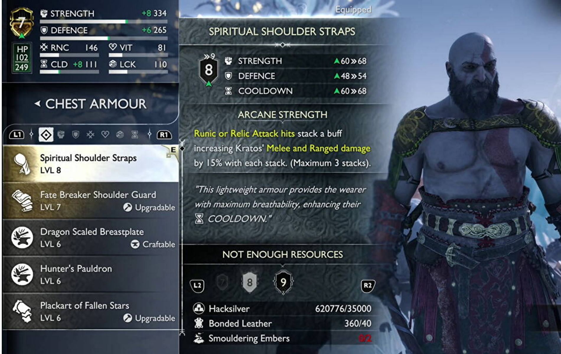 Each part of the Spiritual Armor can be upgraded from level 4 to 9 by spending more Hacksilvers (Image via Santa Monica Studio)