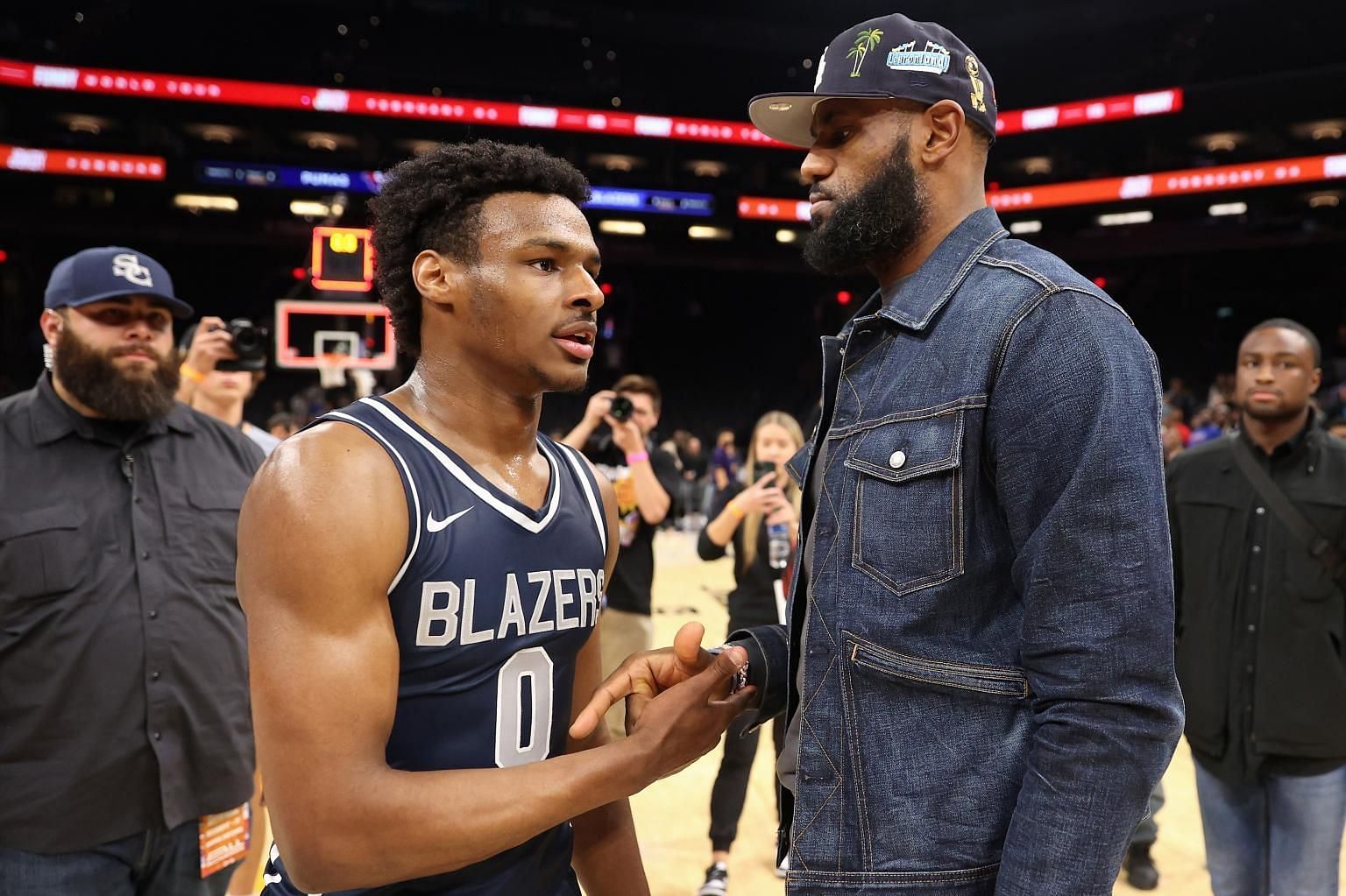 Sierra Canyon guard Bronny James with his father LA Lakers superstar LeBron James