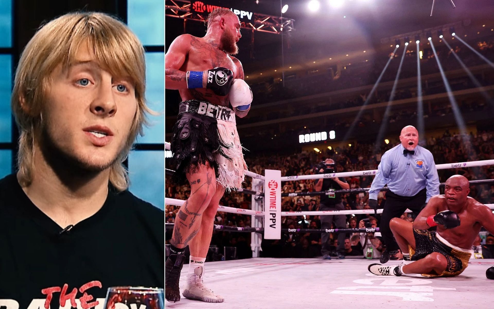 (L) Paddy Pimblett {Photo credit: MOLA - YouTube}, and Jake Paul v Anderson Silva (R) 