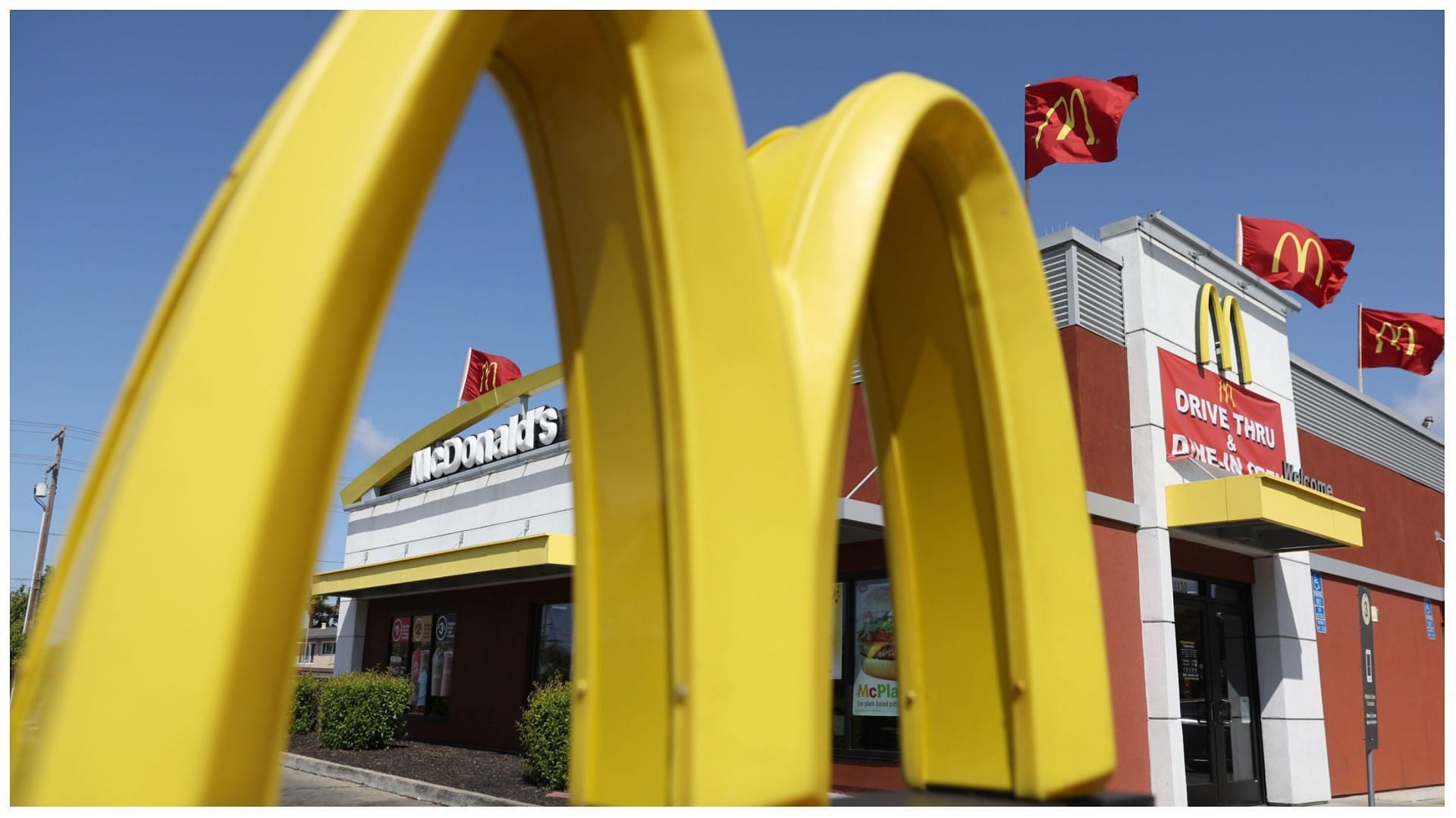 A sign is posted in front of a McDonald