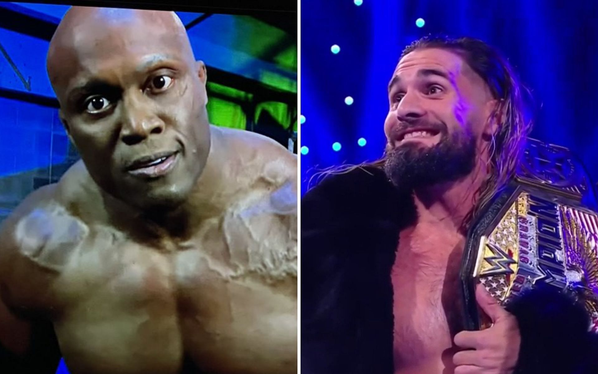 Bobby Lashley (left); Seth Rollins (right)